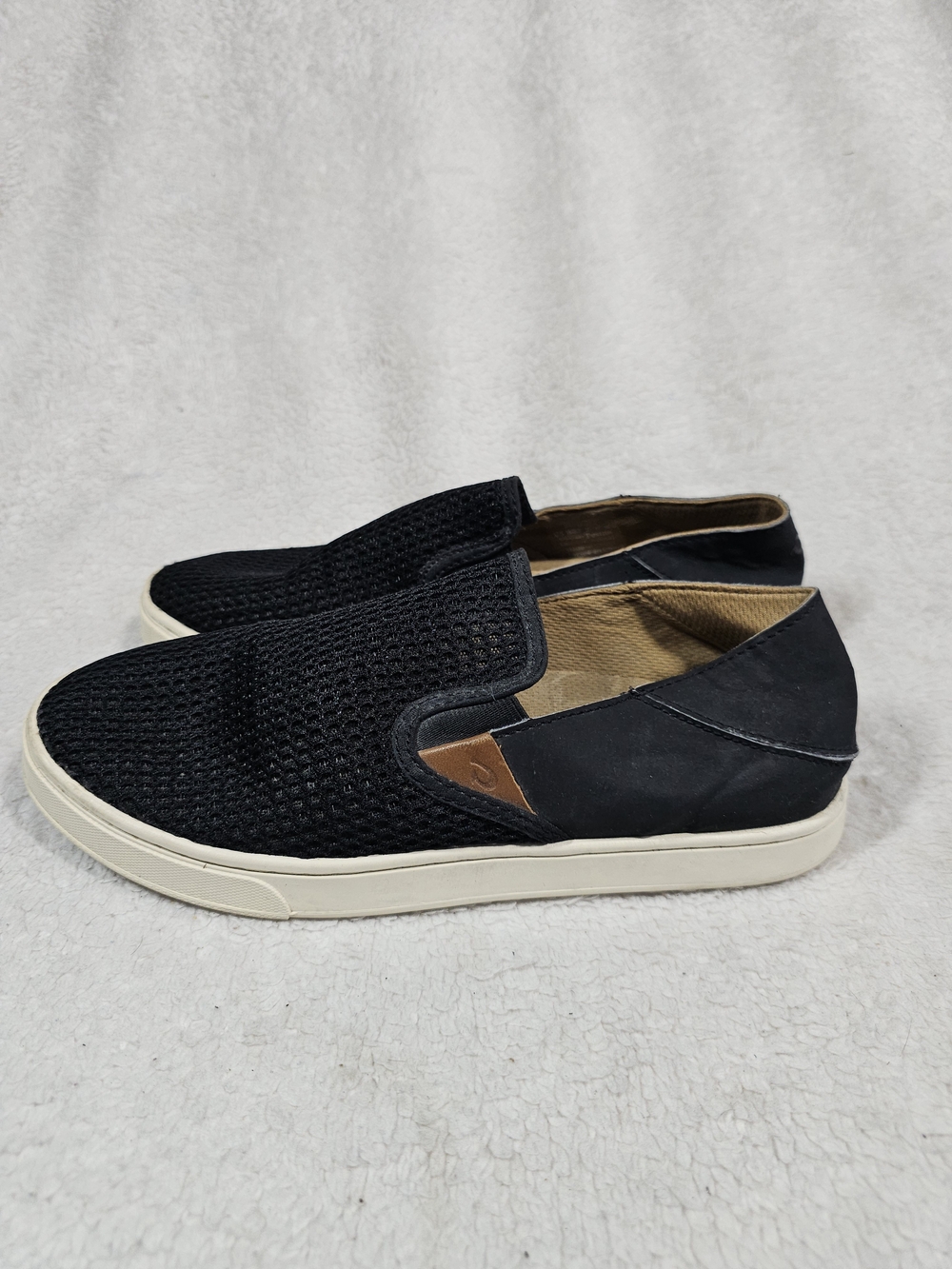 OluKai Womens Pehuea Loafer Sz 8.5 Black Mesh Slip On Shoe Convertible Flat Mule
